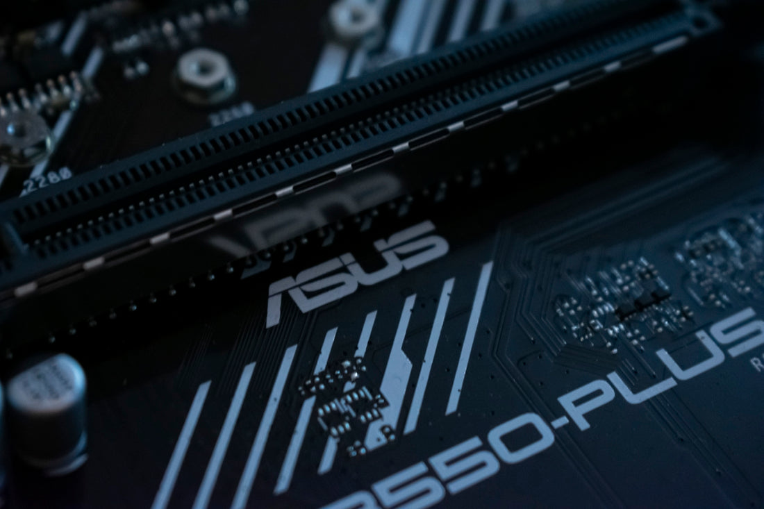 Asus b550-plus motherboard close-up.