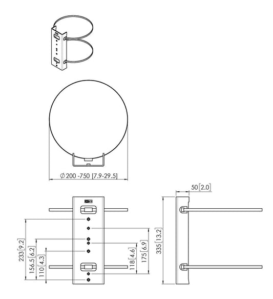 Vogels PFA 9145 column clamp dimensions