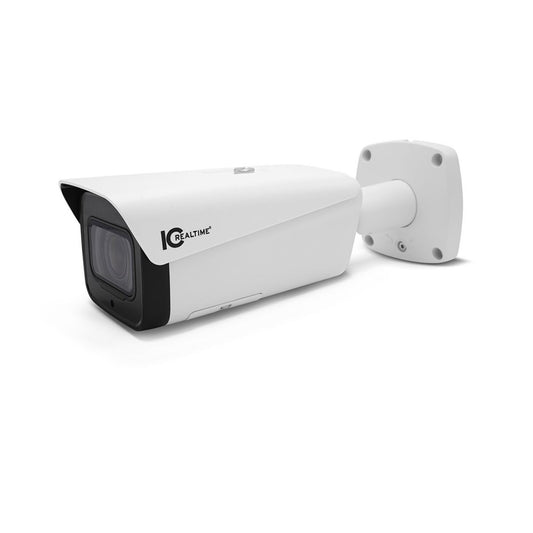 IC Realtime IPEL-B2012X-IRW2 : 2MP IP INDOOR/OUTDOOR FULL SIZE BULLET. VARIFOCAL 5.3 - 64MM MOTORIZED LENS (59° - 34°). 492 FEET SMART IR. POE CAPABLE. AI (ADVANCED INTELLIGENCE) ON-BOARD ANALYTICS