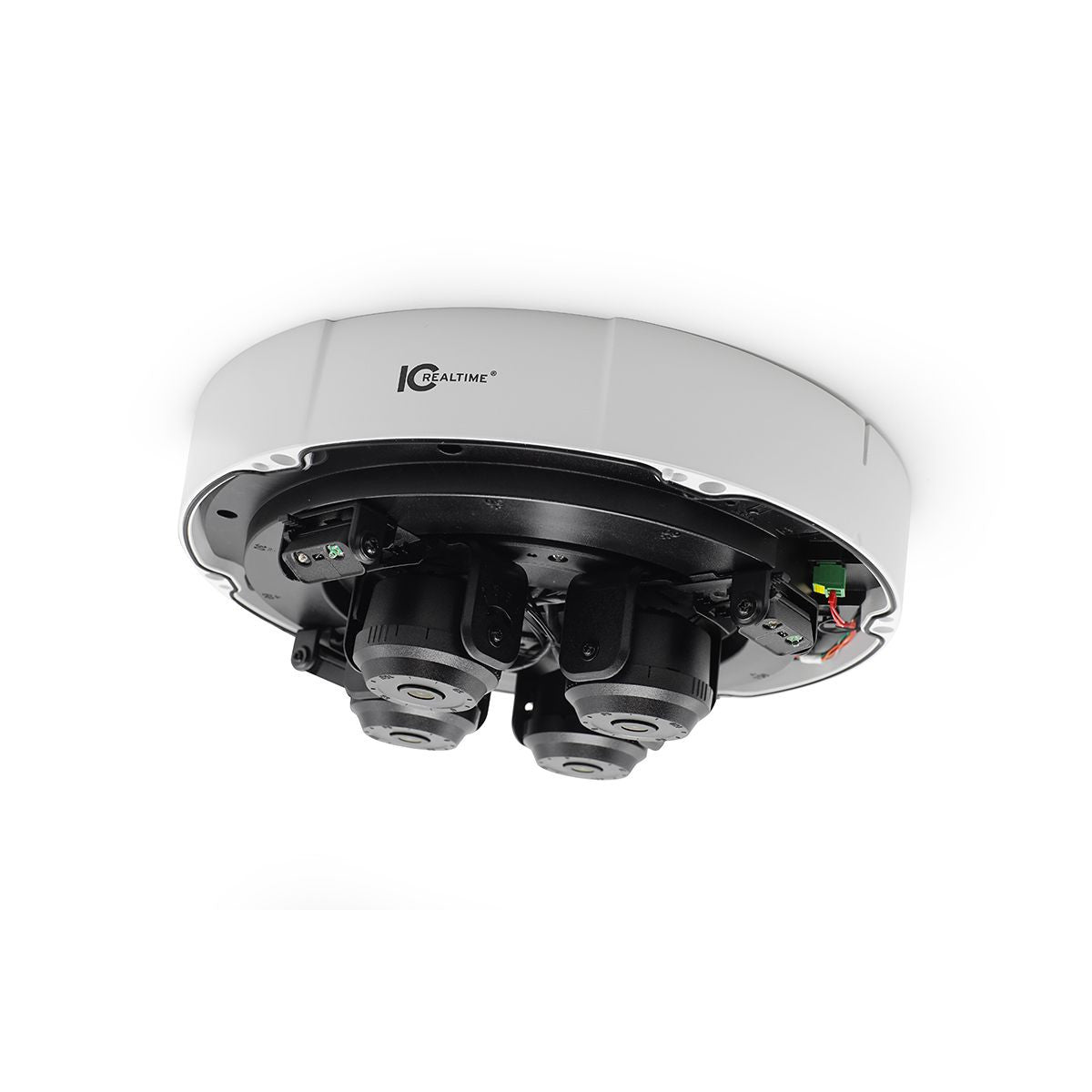 IC Realtime IPEL-M80V-IRW1 : 4 x 2MP Multi Lens IP Dome. I-Sniper. 4 x 2.7 - 12 mm Motorized Lens (105°). 98 Feet of IR. POE+ Capable. AI (Advanced Intelligence) On-Board Analytics. (POWER SUPPLY NOT INCLUDED)